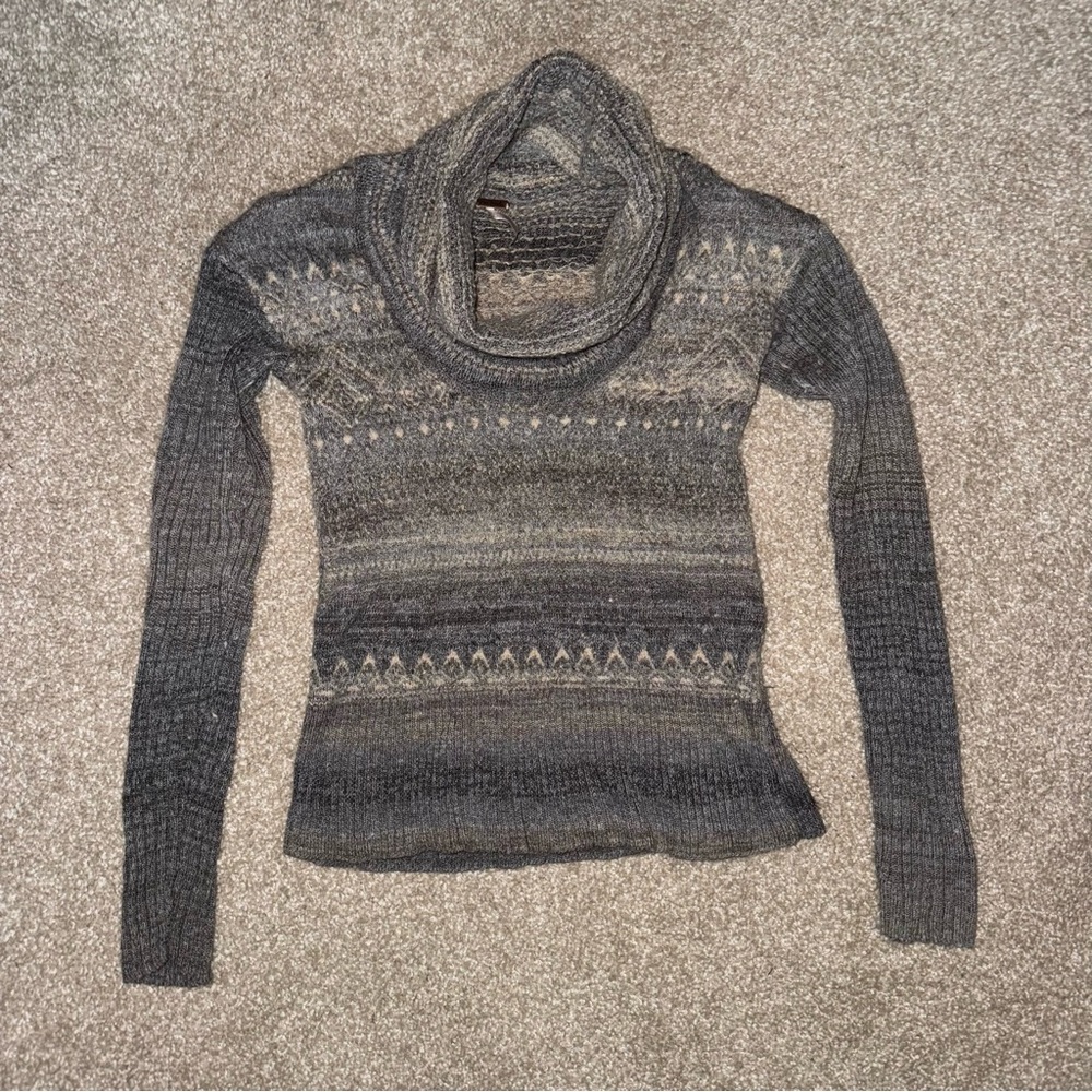 Free People Nordic Patterned Women's Sweater, Gray Tan Cream, Small